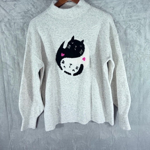 LOFT Sweaters - LOFT womens mock neck cat graphic sweater size large gray soft knit